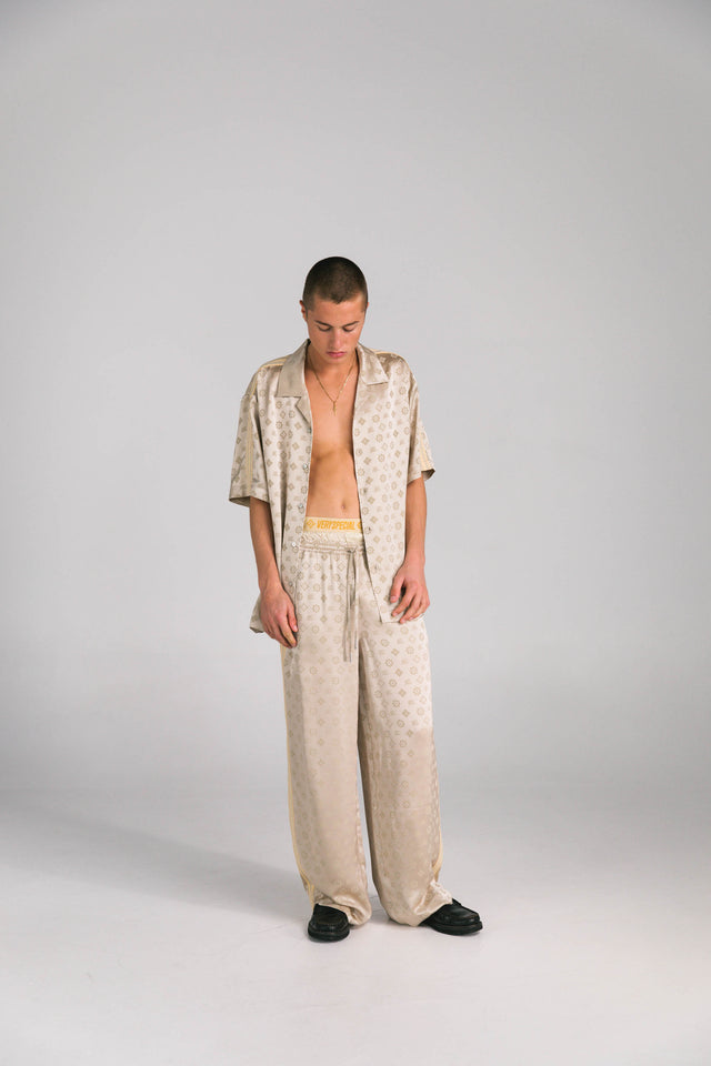 SOMETHING VERY SPECIAL - Jaquard Satin Vacay Pant - Sand-Pants-Something Very Special-XS-UPTOWN LOCAL