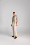 SOMETHING VERY SPECIAL - Jaquard Satin Resort Shirt - Sand-Shirts & Tops-Something Very Special-XS-UPTOWN LOCAL