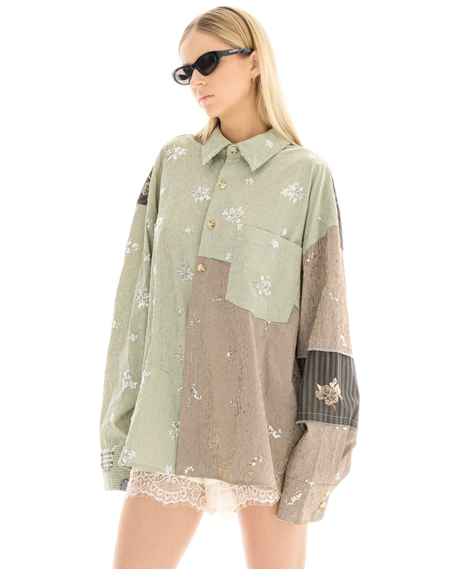 THE TALES - Embellished Stripe Patchwork Shirt - Multi – front view