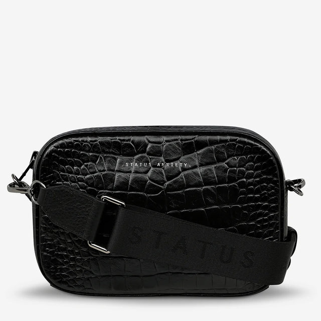 Plunder - Black Croc Emboss - Web Strap-Handbags-Status Anxiety-UPTOWN LOCAL