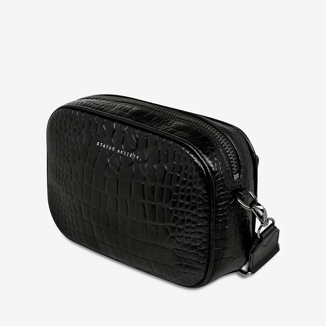 Plunder - Black Croc Emboss - Web Strap-Handbags-Status Anxiety-UPTOWN LOCAL