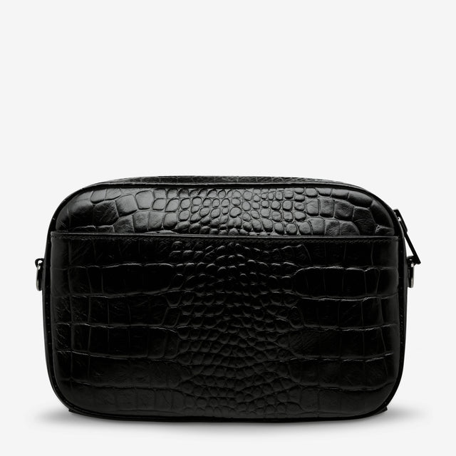 Plunder - Black Croc Emboss - Web Strap-Handbags-Status Anxiety-UPTOWN LOCAL