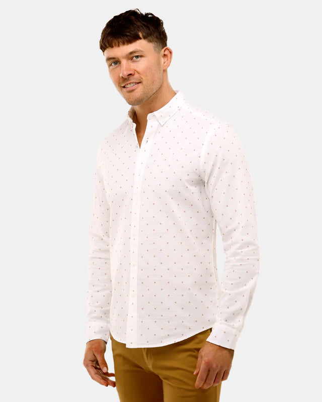BFS1016 - Melon Print Casual Shirt - White-Shirts-Brooksfield-S-UPTOWN LOCAL