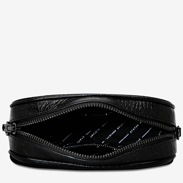 Plunder - Black Croc Emboss - Web Strap-Handbags-Status Anxiety-UPTOWN LOCAL