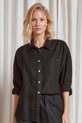 Womens Hampton L/S Linen Shirt - Black-Shirts & Tops-The Academy Brand-XS-UPTOWN LOCAL