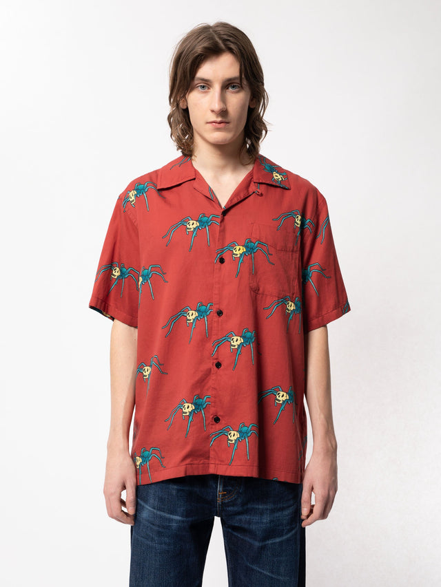 Aron Spiders S/S Shirt - Poppy Red-Shirts-Nudie Jeans-S-UPTOWN LOCAL