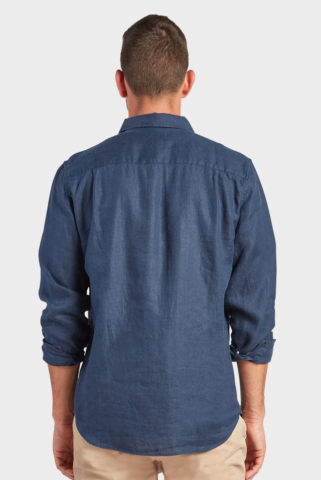 Hampton Linen Shirt Navy-Shirts-Academy Brand-S-UPTOWN LOCAL