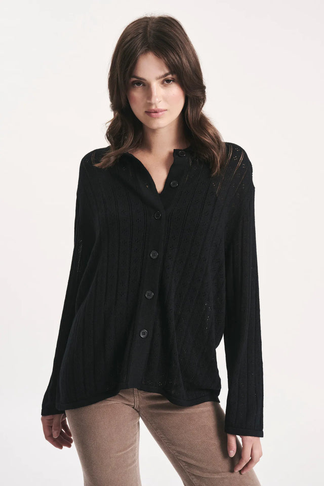 Milan Knit Longsleeve Shirt - Black-Knitwear-Rolla's-6/XS-UPTOWN LOCAL