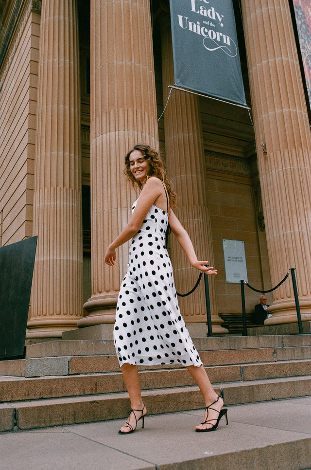 Milena Silk Dress Black Spot-Dresses-Hansen and Gretel-UPTOWN LOCAL