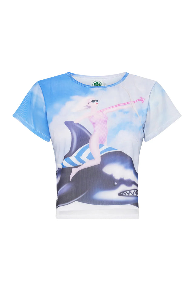 Shark Girl Mesh Baby Tee - Print-tops-Emma Mulholland on Holiday-S-UPTOWN LOCAL