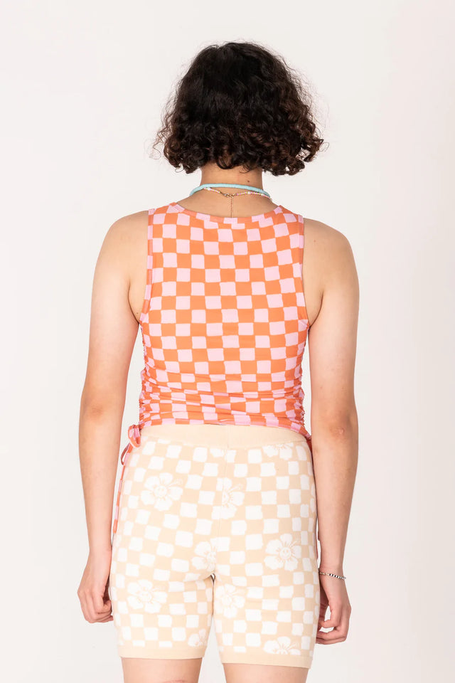 Mesh Tank - Pink Orange Check-tops-Emma Mulholland on Holiday-S-UPTOWN LOCAL