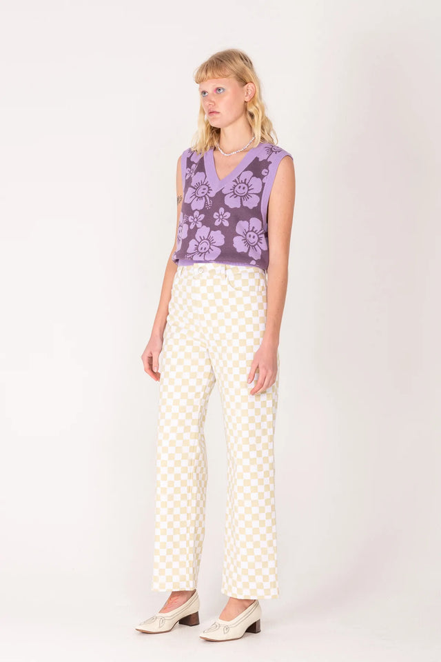 Vacation Pant Check - Cream-Pants-Emma Mulholland on Holiday-UPTOWN LOCAL