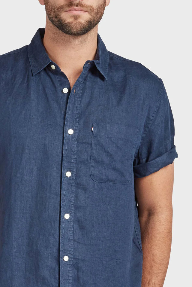 Hampton S/S Linen Shirt - Navy-Shirts-Academy Brand-S-UPTOWN LOCAL