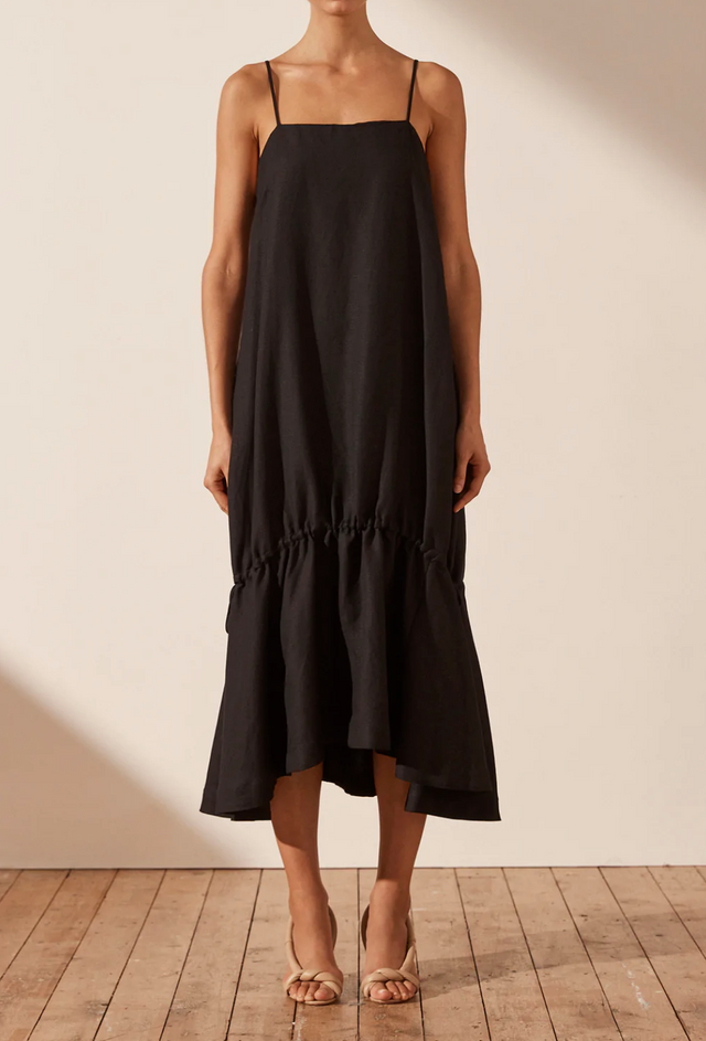 Morgan Linen Lantern Midi Dress - Black-Dresses-Shona Joy-6-UPTOWN LOCAL